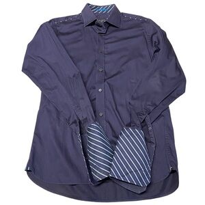 Ted Baker London Shirt Mens Sz3/M Navy Striped French Cuff Button Up Long Sleeve